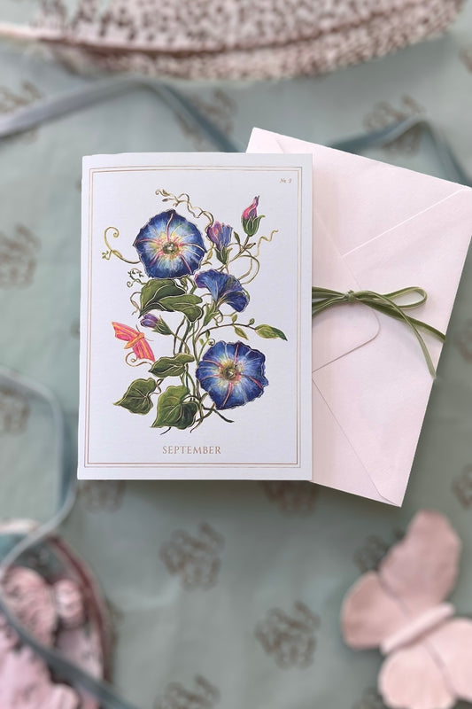 September | Morning Glory Card with Gold Foil
