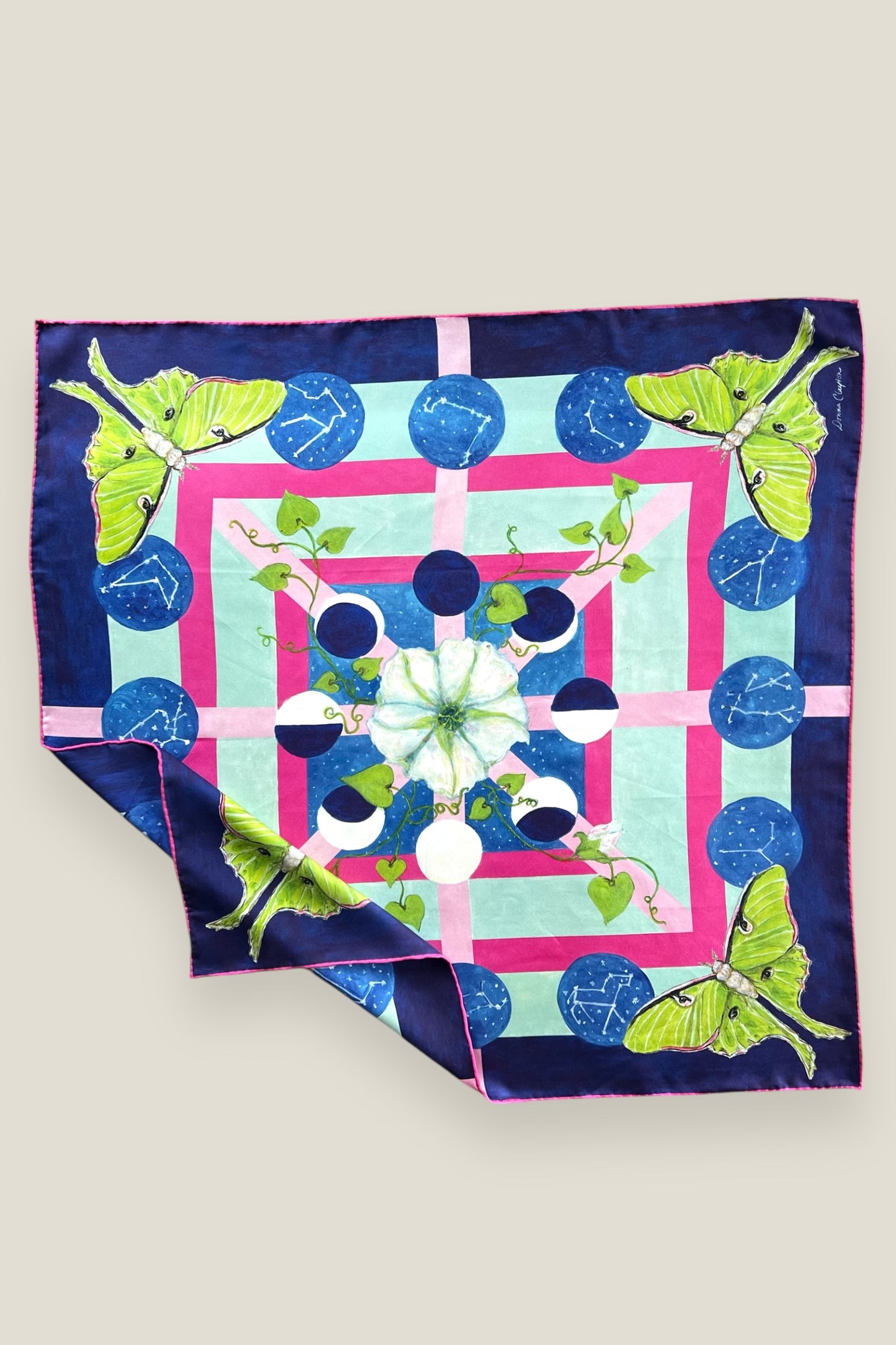 Lunar Moth & Constellations Silk Scarf