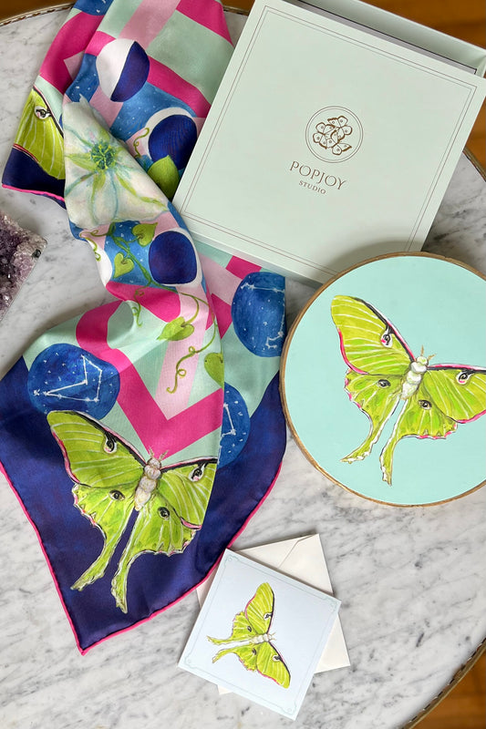 Lunar Moth & Constellations Silk Scarf