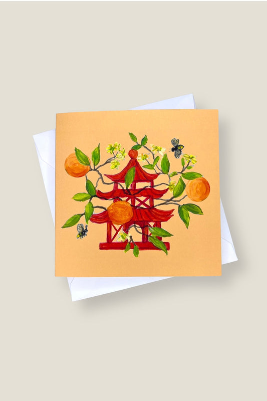 Hot Orange Pagoda Card