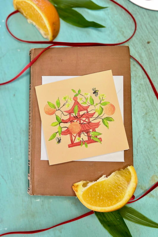 Hot Orange Pagoda Card