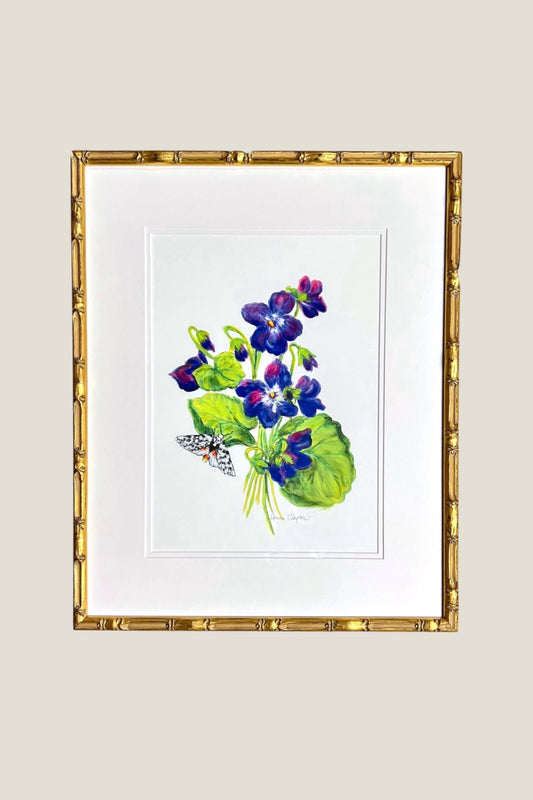 Violet & Leopard Moth Framed Art Print