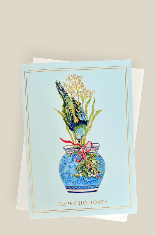 Happy Holidays | Blue and White Vase with Gold Foil