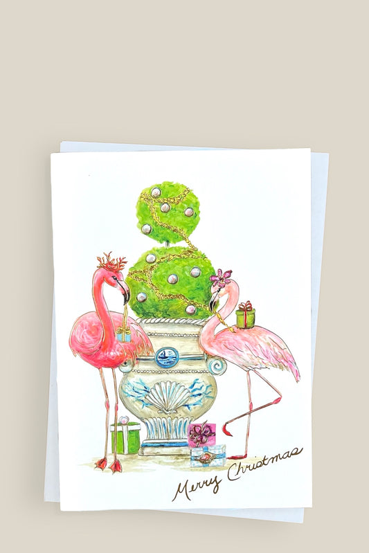 Christmas Flamingos with Gold Foil